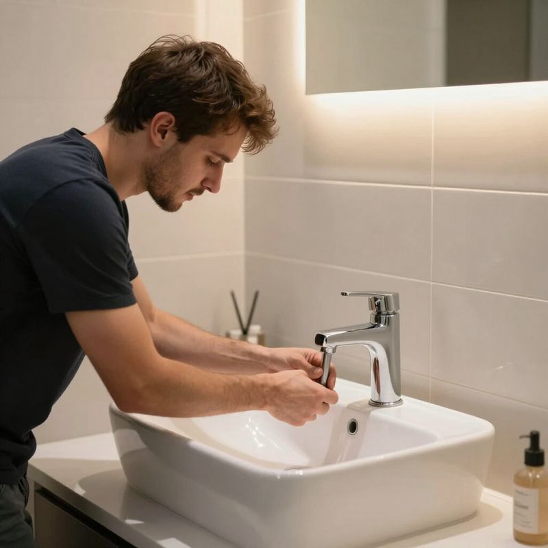 Plumber installing a bathroom faucet